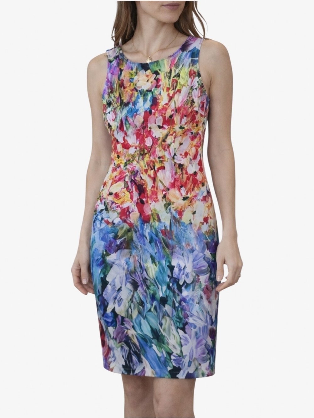 Joseph Ribkoff Womens 10 Floral Sheath Midi Dress Sleeveless Stretch Multicolor